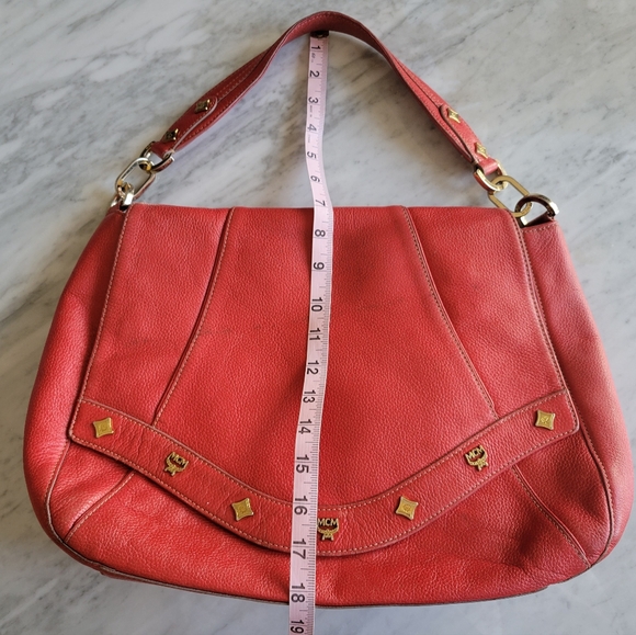 MCM Red Shoulder Bag Leather Hobo Purse - Picture 5 of 14